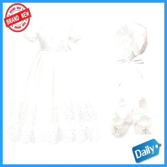 Other - Newborn Christening Dress Floral Embroidered Satin Gown Formal Outfit